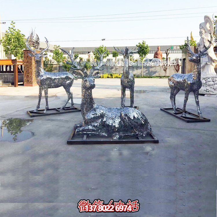 不銹鋼戶(hù)外園林景觀(guān)梅花鹿抽象雕塑