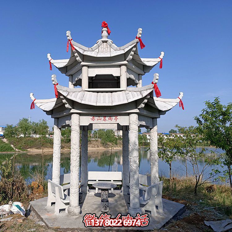 古典風(fēng)格仿古青石二層涼亭，提升園林戶外休息體驗