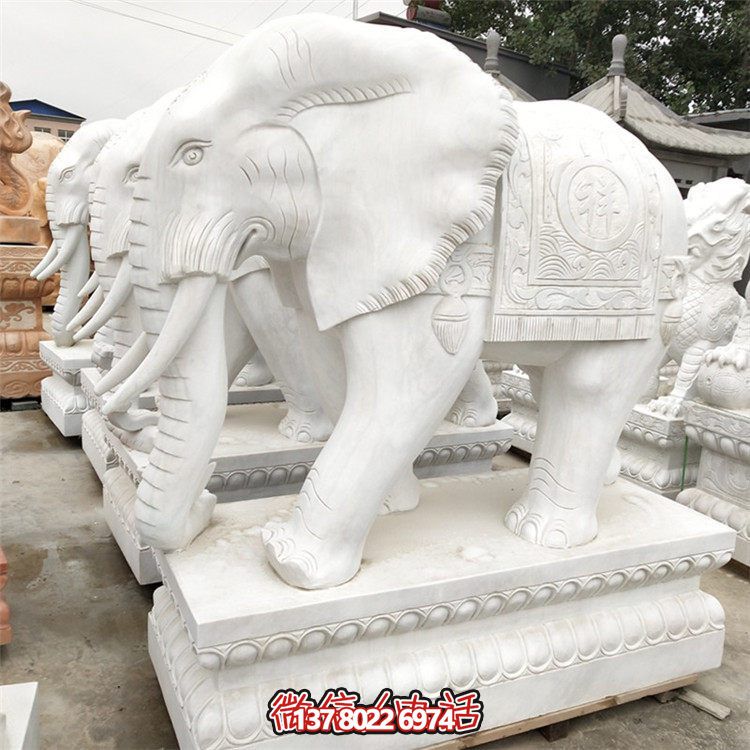 精美石雕大象雕塑，點(diǎn)綴別墅小區(qū)，增添大理石的高貴氣派
