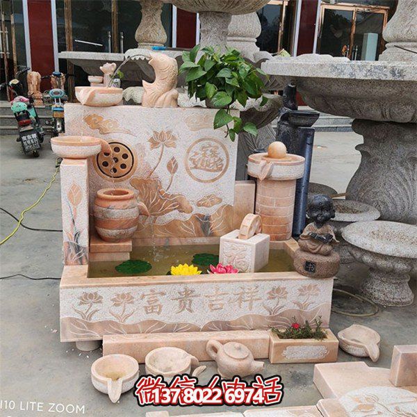 家用晚霞紅石雕流水?dāng)[件噴泉雕塑——繽紛絢爛的家居裝飾