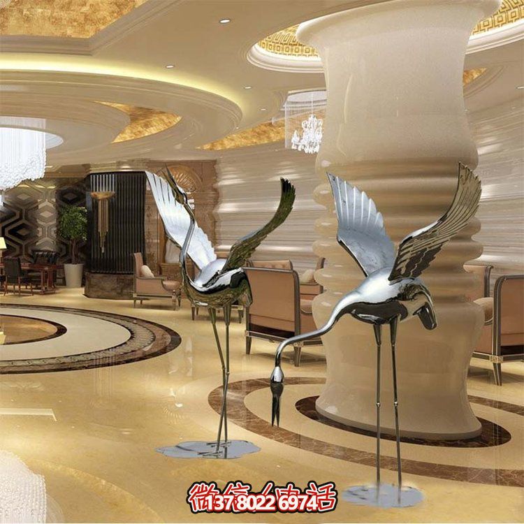 不銹鋼雕塑火烈鳥，鏡面抽象園林裝飾