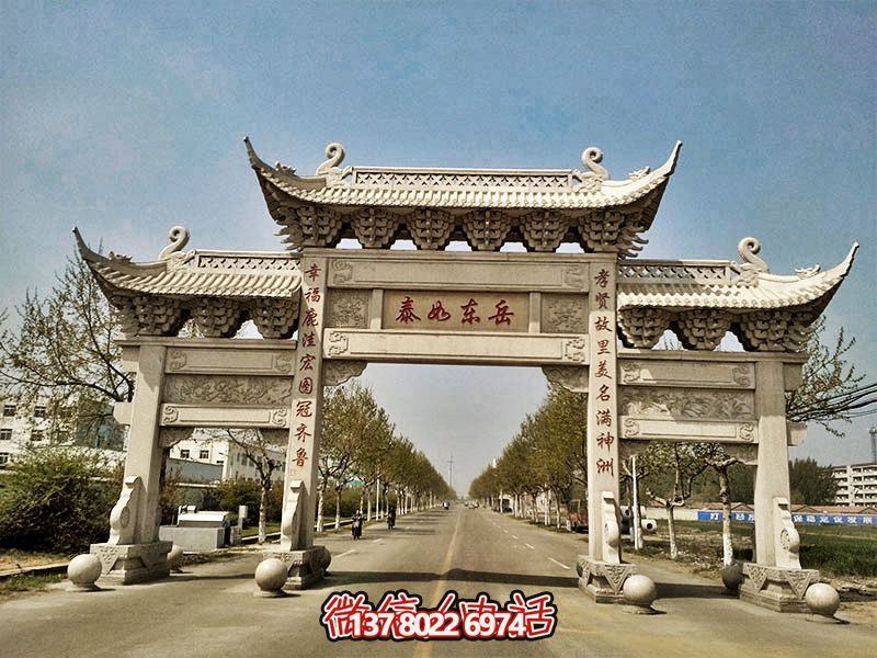 新農(nóng)村漢白玉浮雕花紋門(mén)樓牌坊