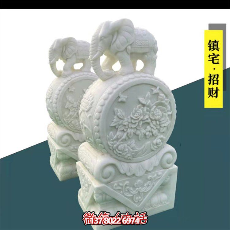 給庭院增添經(jīng)典氣息，漢白玉石抱鼓門墩裝飾