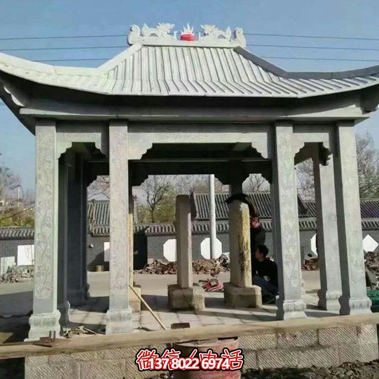 精美大型戶外涼亭，用石雕雕塑裝點(diǎn)大理石美景