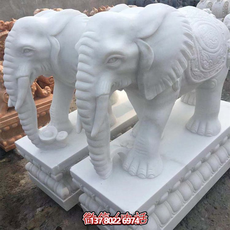 雕塑藝術(shù)融入園林景觀，漢白玉大象石雕點綴戶外