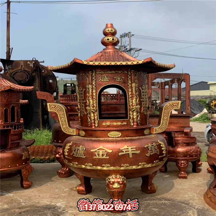純銅寶香爐，室內(nèi)祠堂浮雕擺放裝飾