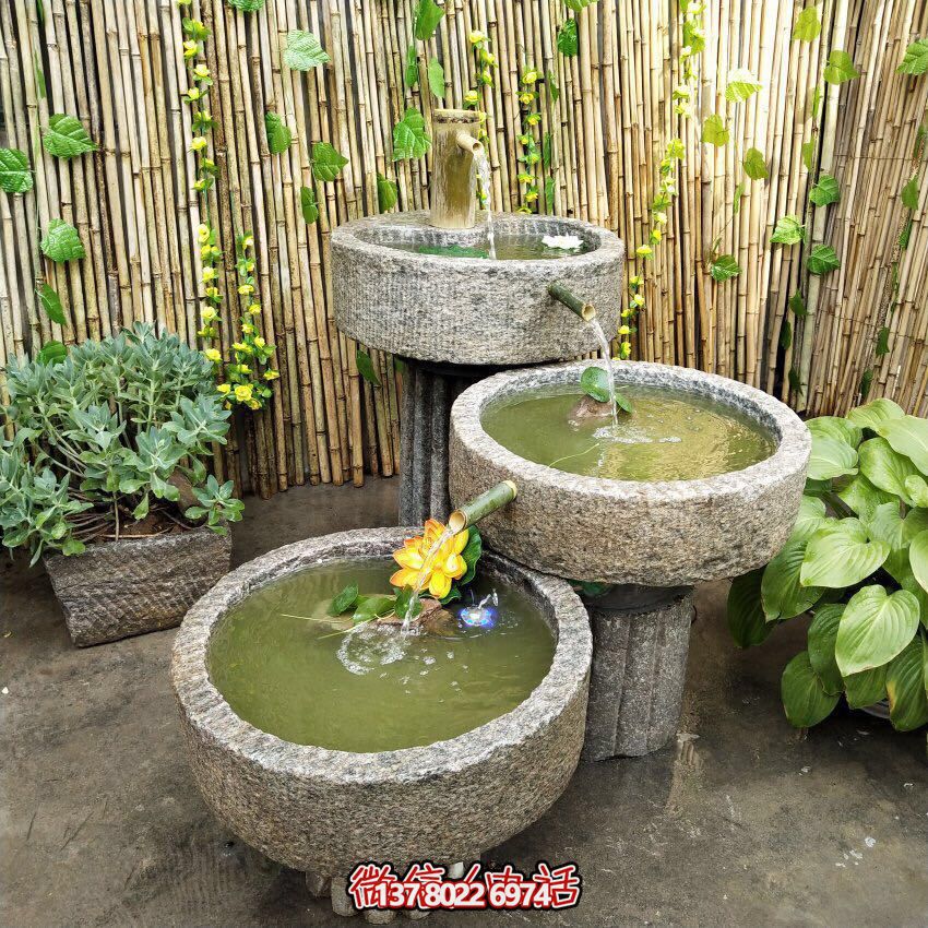 戶外石磨流水景觀擺件，讓你的庭院變得更加美輪美奐