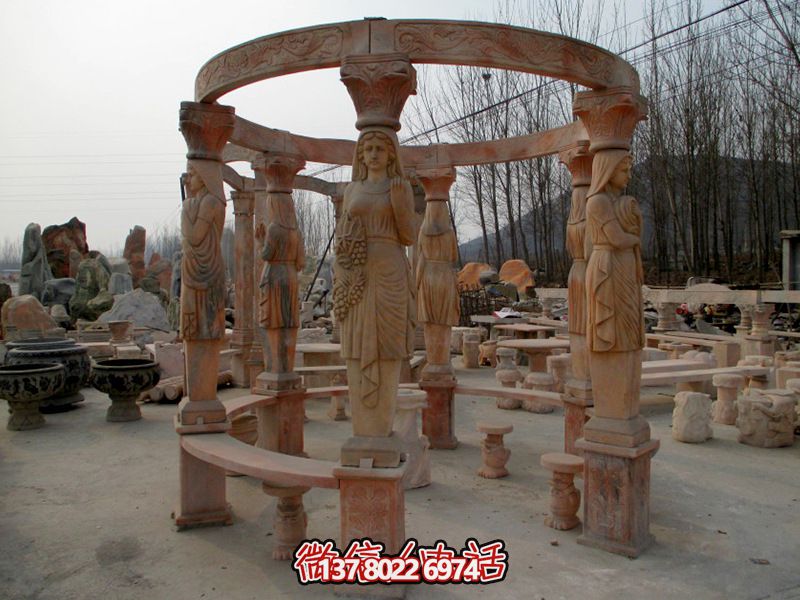 歐式?jīng)鐾?，圓形露天人物石柱擺放城市廣場(chǎng)裝飾