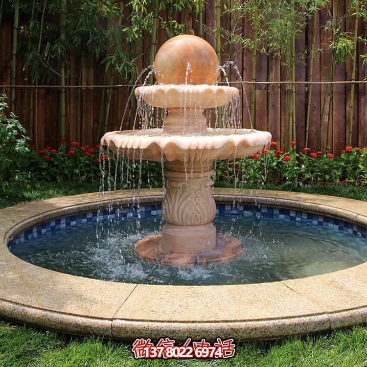 晚霞之紅，流水之?dāng)[件，噴泉之雕塑