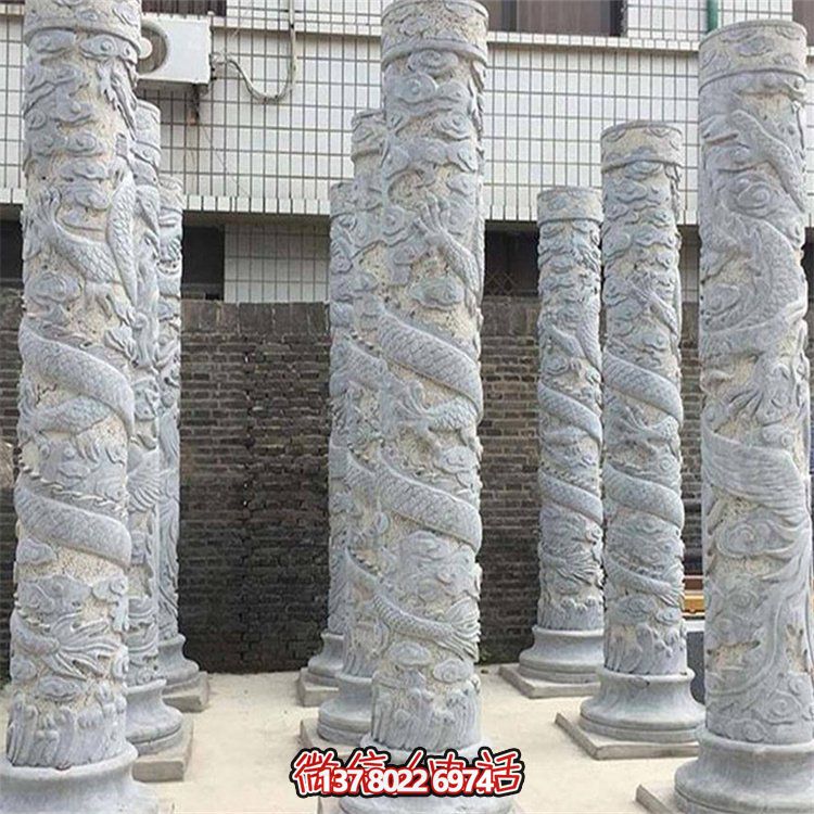 大理石石雕龍柱雕塑，美化戶外景觀