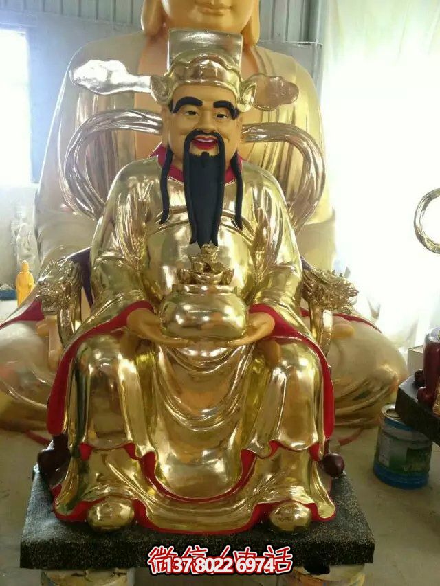 鎏金財神佛像雕塑，室內(nèi)供奉神像