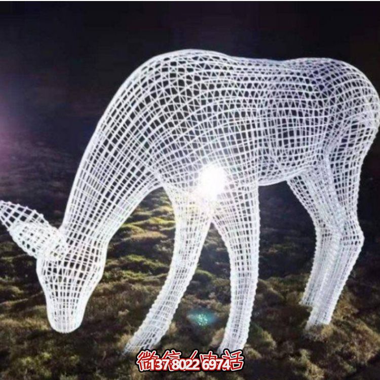 鏤空不銹鋼幾何梅花鹿雕塑，創(chuàng)意戶外擺件
