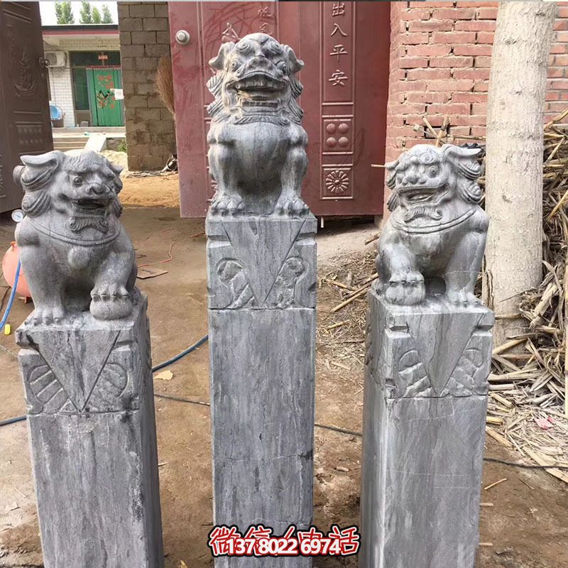 經(jīng)典仿古石獅子拴馬柱擺件，點綴園林