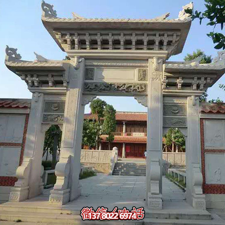 精美大理石石雕景區(qū)園林，大型門(mén)樓牌坊雕塑