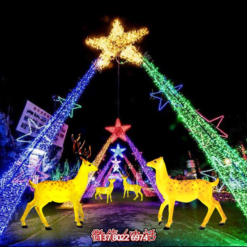 彩繪梅花鹿玻璃鋼雕塑，照明發(fā)光環(huán)繞