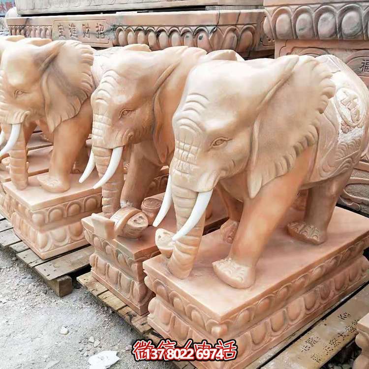 紅晚霞，石雕大象雕塑，點綴庭院空間