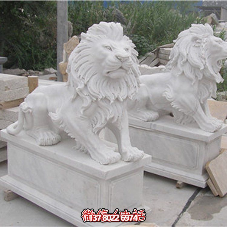 大理石獅子雕塑，點(diǎn)綴園林景觀