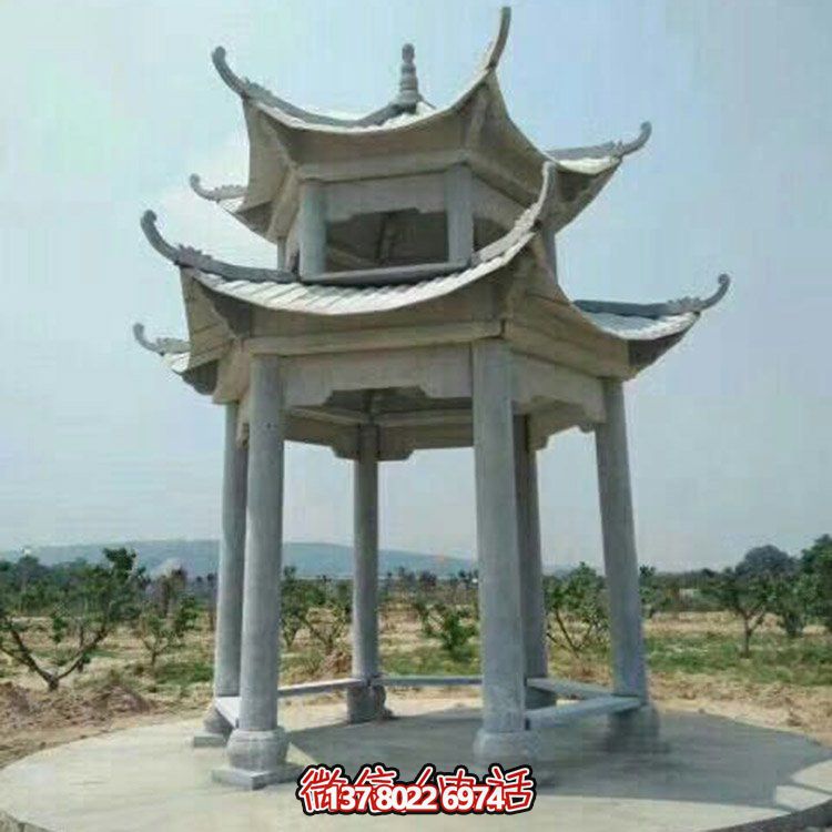 精美仿古建筑二層砂巖大理石涼亭，休閑擺放公園中