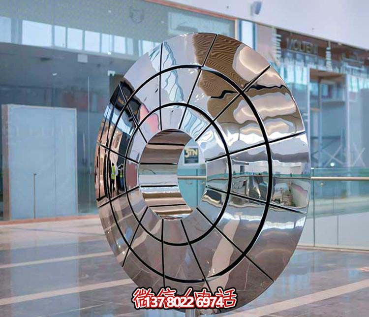 不銹鋼雕塑傘狀圓環(huán)，創(chuàng)意裝點商廈鏡面