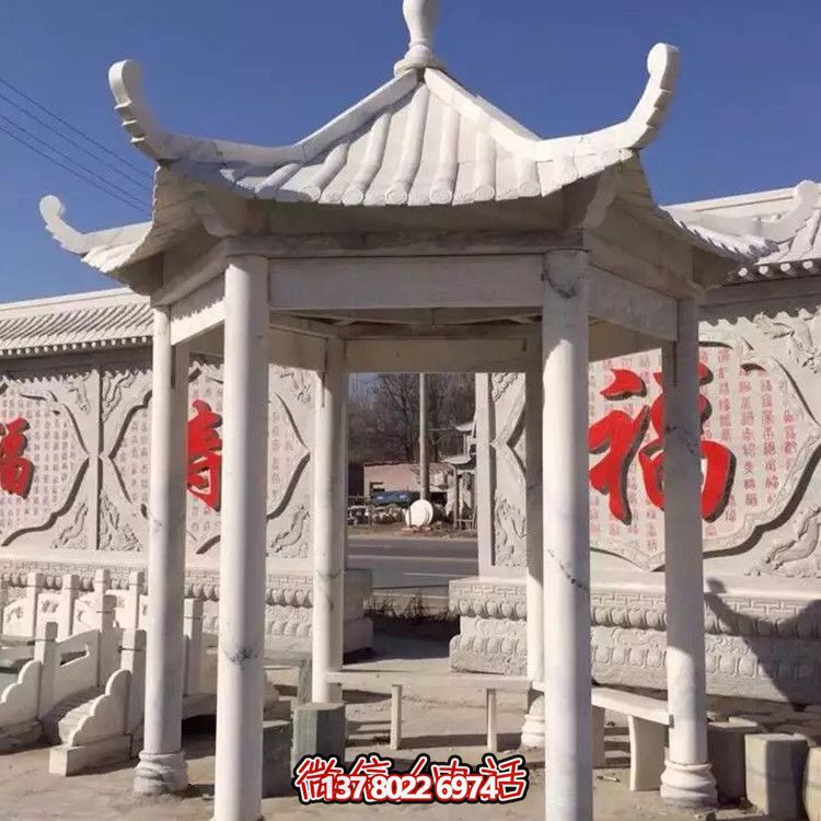 中式古建涼亭，大理石仿古裝飾庭院擺放