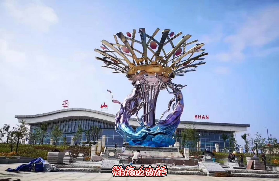 玻璃鋼美人魚(yú)雕塑，給廣場(chǎng)帶來(lái)彩繪跳舞美景