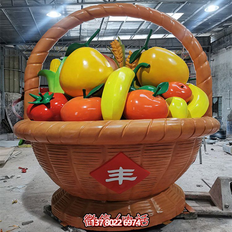 玻璃鋼制彩繪水果籃，專為戶外采摘量身打造的擺件