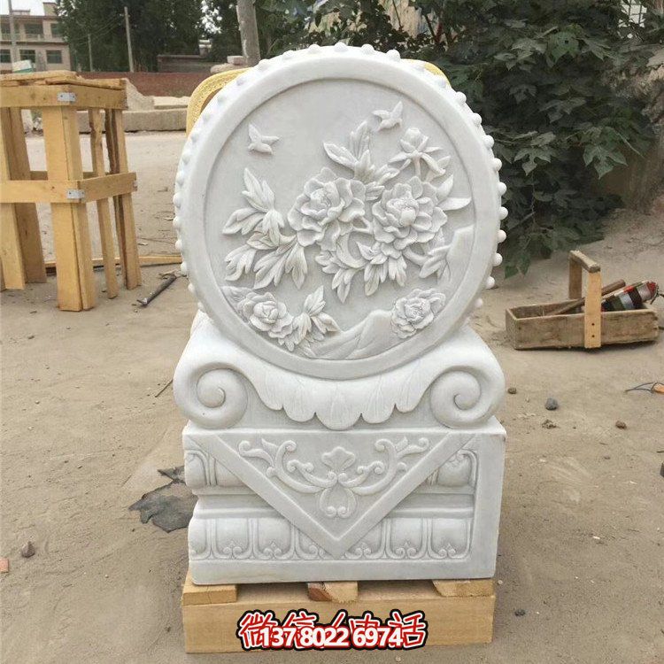 經(jīng)典石雕藝術(shù)，漢白玉石雕大理石門口門墩鎮(zhèn)宅鼓抱雕塑戶外裝飾