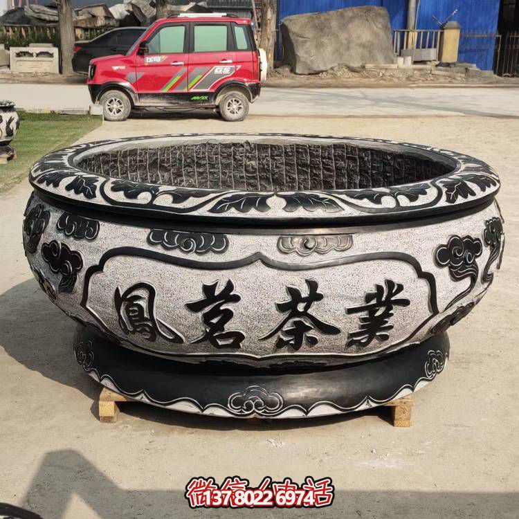 仿古青石荷花水缸，配合庭院戶外，點綴人間養(yǎng)魚園