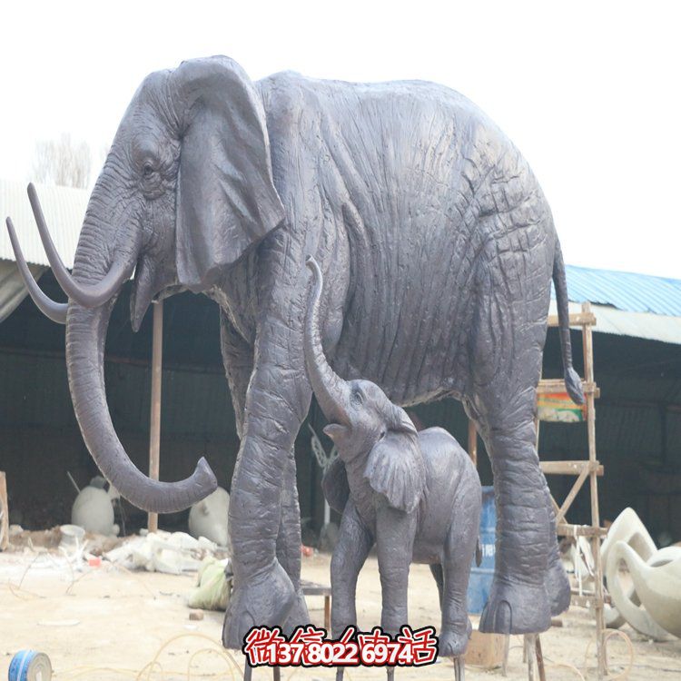 玻璃鋼母子象，大象雕塑