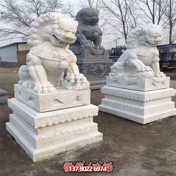 天然石材漢白玉獅子鎮(zhèn)宅招財別墅門口雕塑