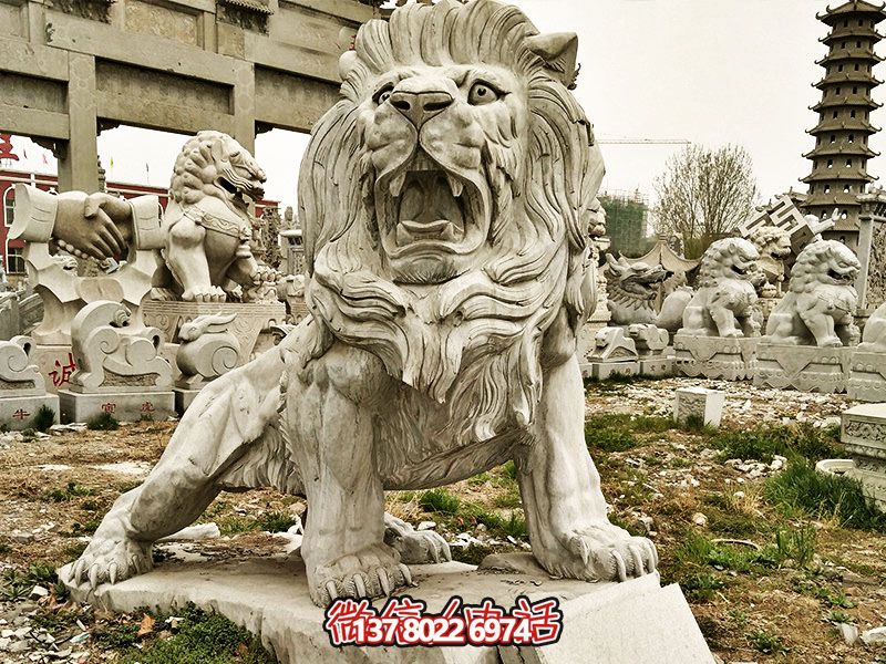 大理石石雕戶(hù)外園林景觀吼叫的獅子雕塑