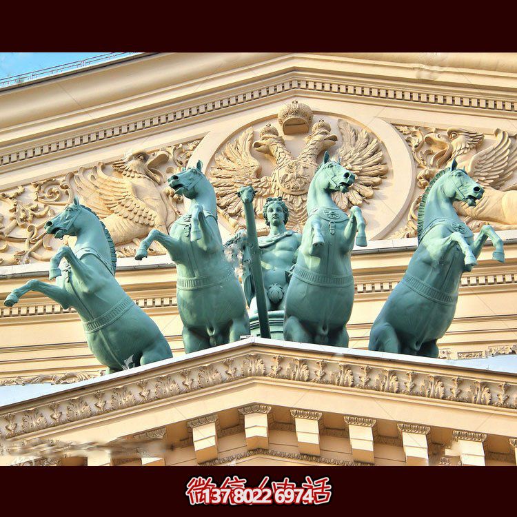 酒店小區(qū)裝飾大型玻璃鋼仿銅歐式阿波羅馬車(chē)景觀(guān)雕塑