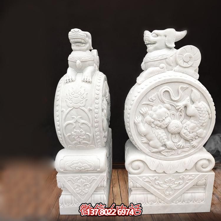 園林景區(qū)大理石石雕浮雕庭院門(mén)口大型貔貅抱鼓石