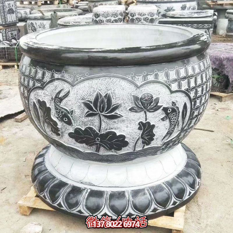 景區(qū)大型青石浮雕荷花庭院別墅招財(cái)缸雕塑 景區(qū)大型青石浮雕荷花庭院別墅招財(cái)缸雕塑