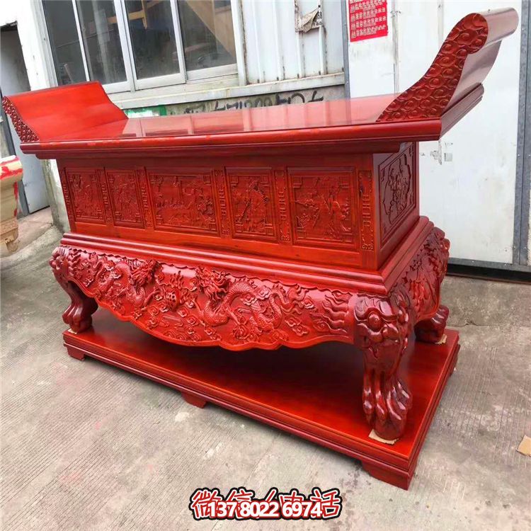 寺廟大殿室內(nèi)擺放元寶桌做舊木雕供桌 寺廟大殿室內(nèi)擺放元寶桌做舊木雕供桌