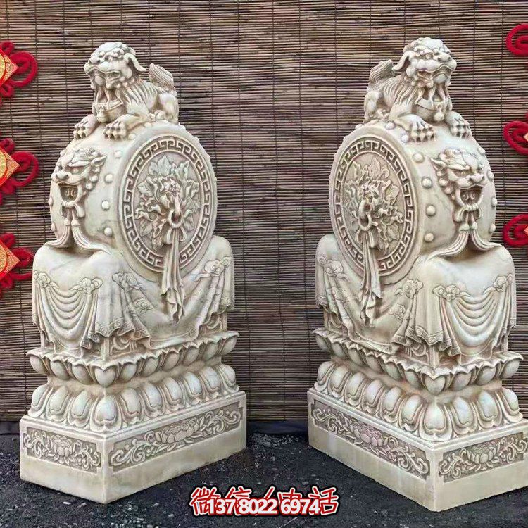 漢白玉仿古石雕門(mén)墩獅子抱鼓石